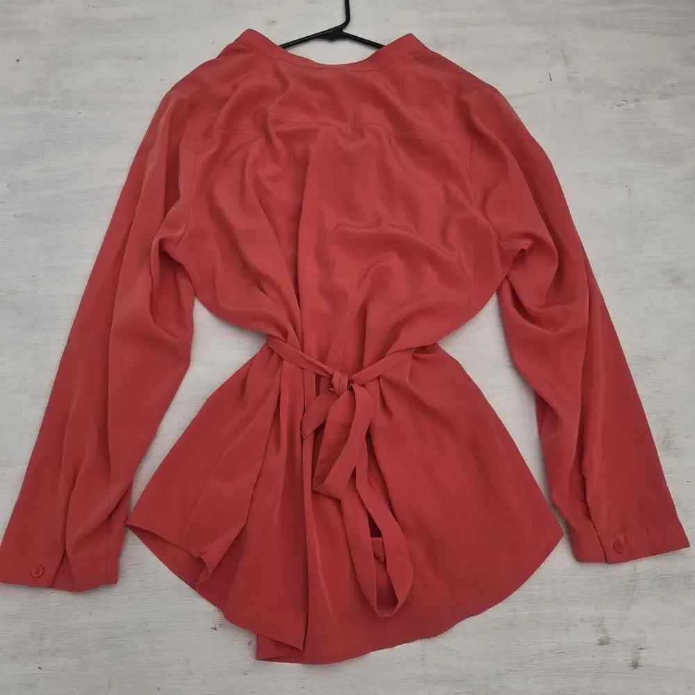 Lane Bryant Button Up Shirt Plus Size 18/20 Long Sleeve Pink Waist Tied Ruffles